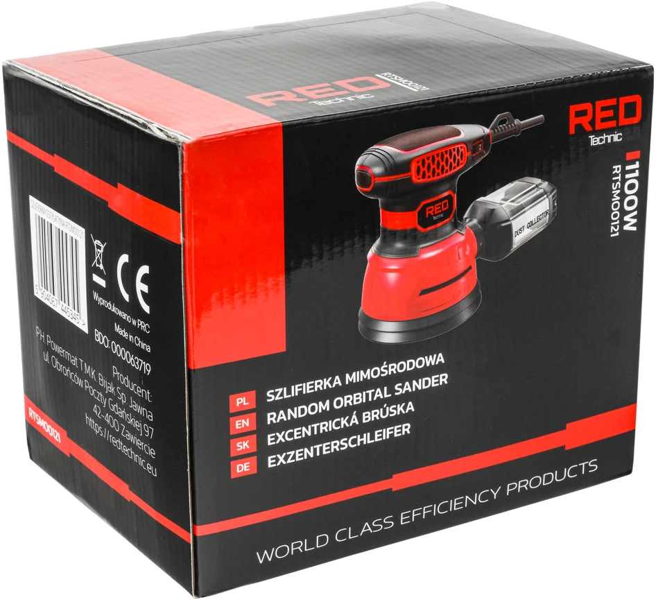 Red Technic Ekscentrinis šlifuoklis, 1100W elektrinis kintamo greičio, su 24 šlifavimo diskais, medienai, metalui ir automobilių reikmėms