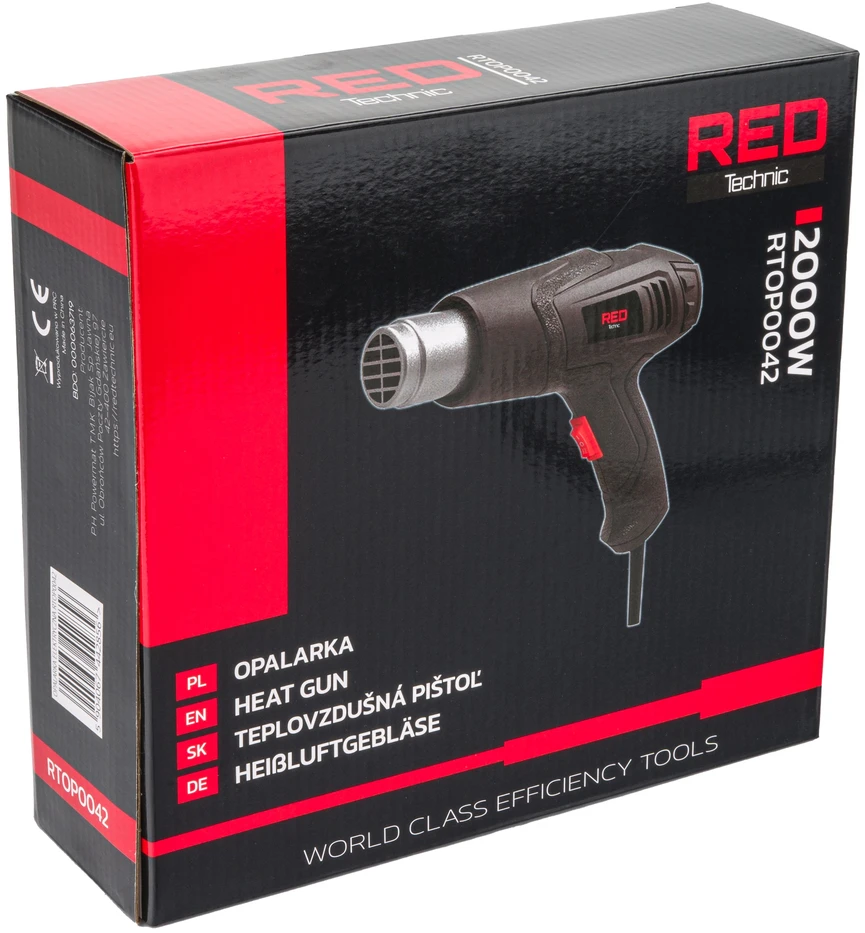 Red Technic ELEKTRINIS ŠILUMOS PISTOLETAS 2 GREIČIAI 4 ANTGALIAI 600C 2000W RTOP0042