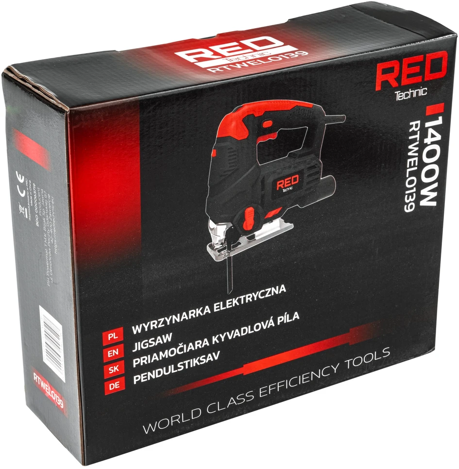 Red Technic Elektrinė siaurapjūklis, 1400 W, su 15 pjūklelių, reguliuojama švytuoklė, lazerinis kreipiklis, medienos ir metalo pjovimui, elektrinis įrankis