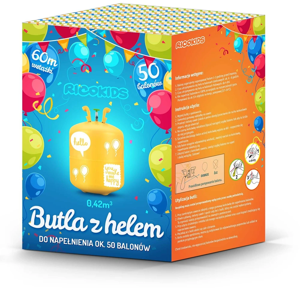 Ricokids 0,42m3 helio cilindras su balionais ir juostele