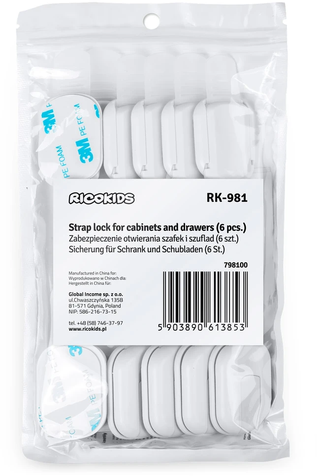 Ricokids 798100 spintelės atidarymo spyna, 6 vnt, balta