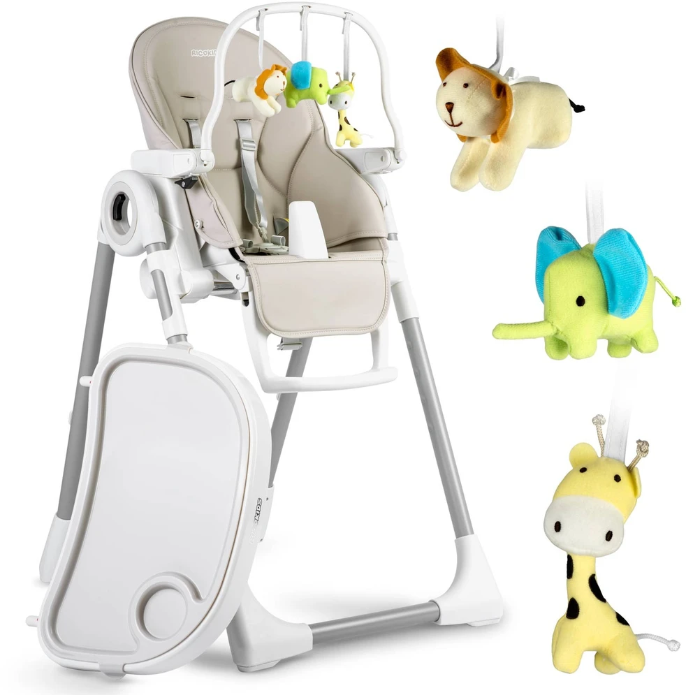 Ricokids Nukido Maitinimo kėdutė su staliuku, Belo šokdynė, pilka + apsauginis lankelis