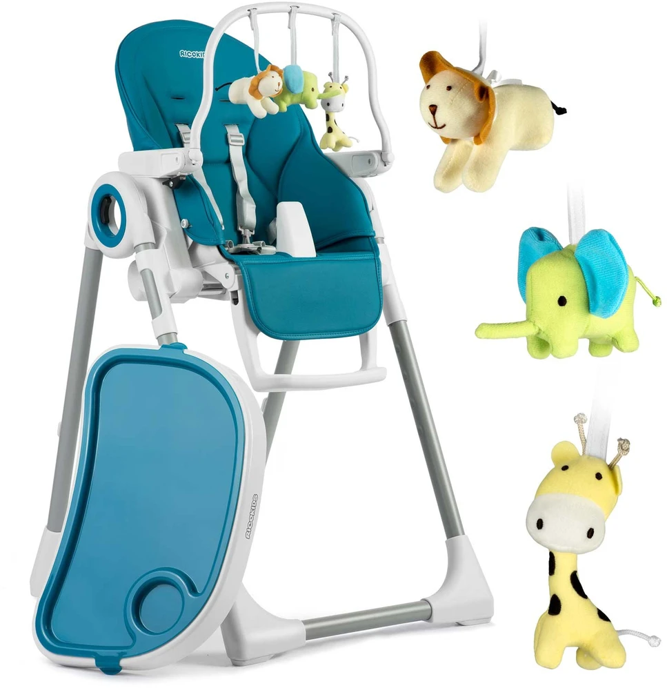 Ricokids Belo maitinimo kėdutė su staliuku, batutu, tamsiai mėlyna + apsauginis lankelis