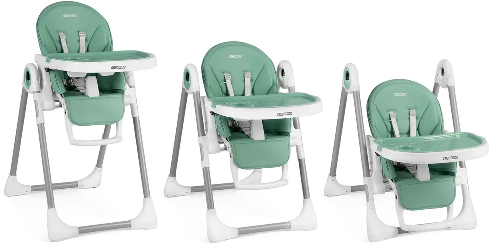 Ricokids Maitinimo kėdutė su staliuku, žalia „Belo“ šokdynė + apsauginis lankelis
