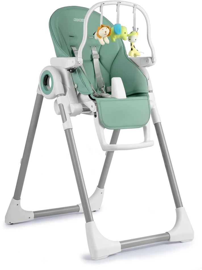 Ricokids Maitinimo kėdutė su staliuku, žalia „Belo“ šokdynė + apsauginis lankelis