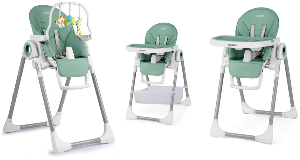 Ricokids Maitinimo kėdutė su staliuku, žalia „Belo“ šokdynė + apsauginis lankelis