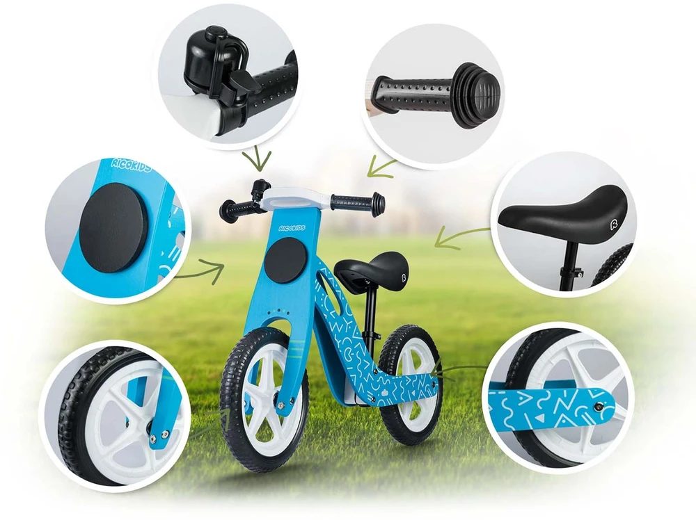 Ricokids RC-613 mėlynas medinis balansinis dviratis