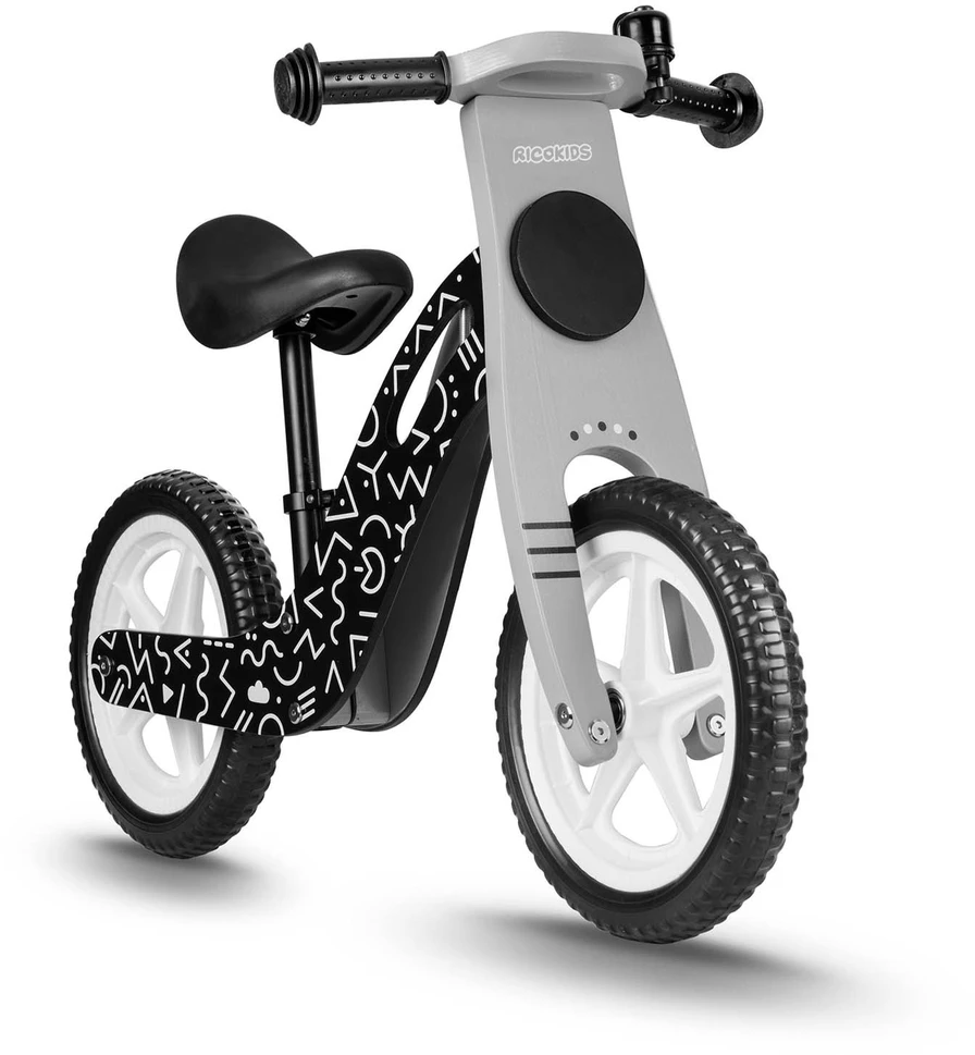 „Ricokids RC-615“ medinis balansinis dviratis, juodas ir baltas