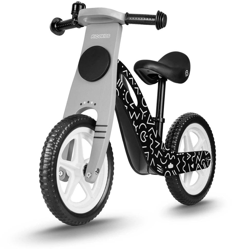 „Ricokids RC-615“ medinis balansinis dviratis, juodas ir baltas