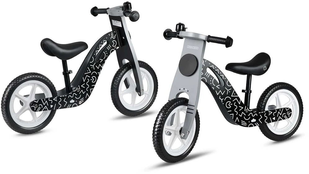 „Ricokids RC-615“ medinis balansinis dviratis, juodas ir baltas
