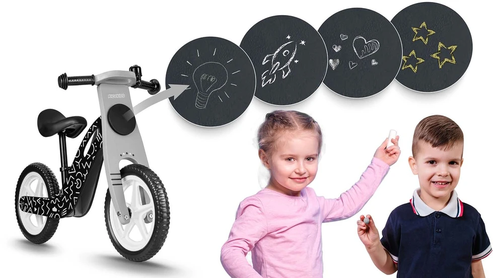 „Ricokids RC-615“ medinis balansinis dviratis, juodas ir baltas