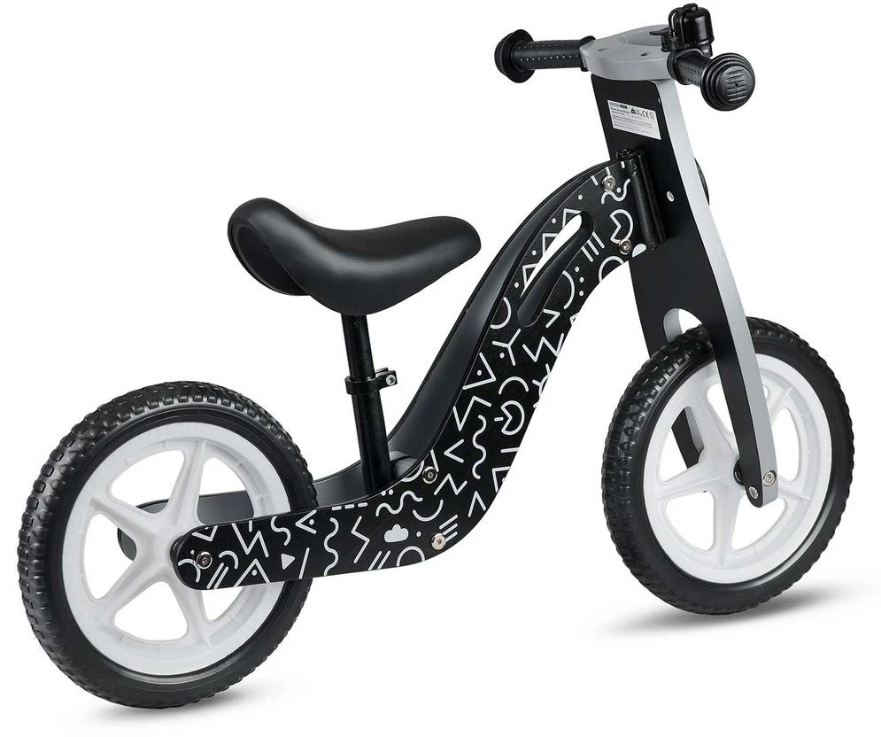 „Ricokids RC-615“ medinis balansinis dviratis, juodas ir baltas