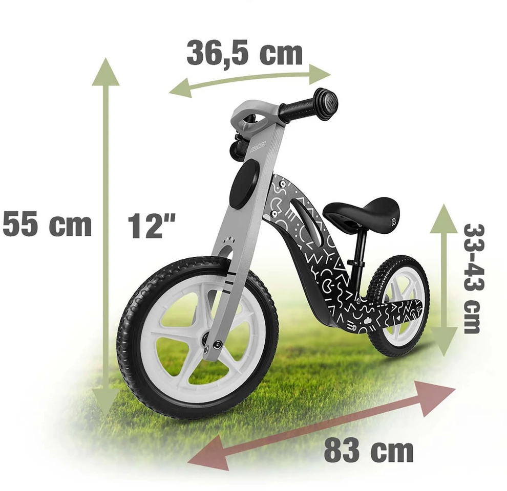 „Ricokids RC-615“ medinis balansinis dviratis, juodas ir baltas