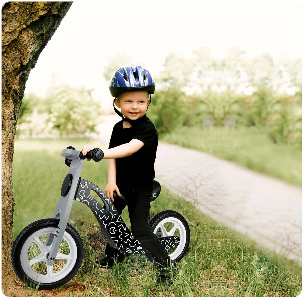 „Ricokids RC-615“ medinis balansinis dviratis, juodas ir baltas