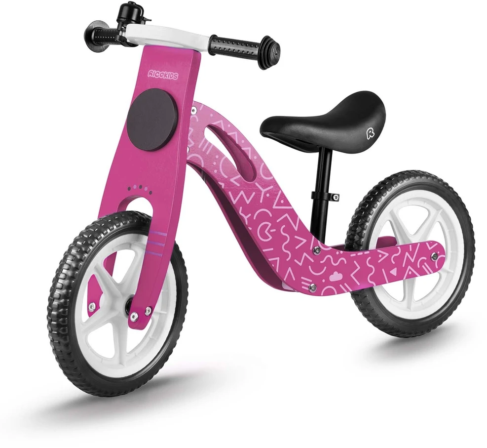 „Ricokids RC-614“ rožinis medinis balansinis dviratukas