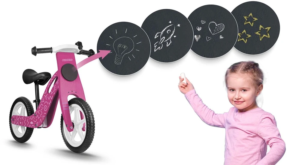 „Ricokids RC-614“ rožinis medinis balansinis dviratukas