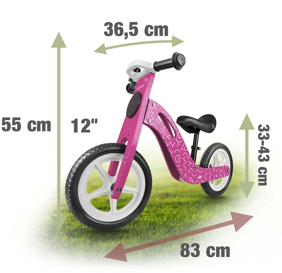 „Ricokids RC-614“ rožinis medinis balansinis dviratukas
