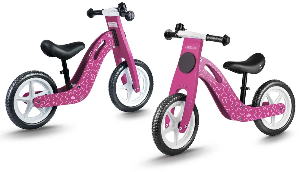 „Ricokids RC-614“ rožinis medinis balansinis dviratukas