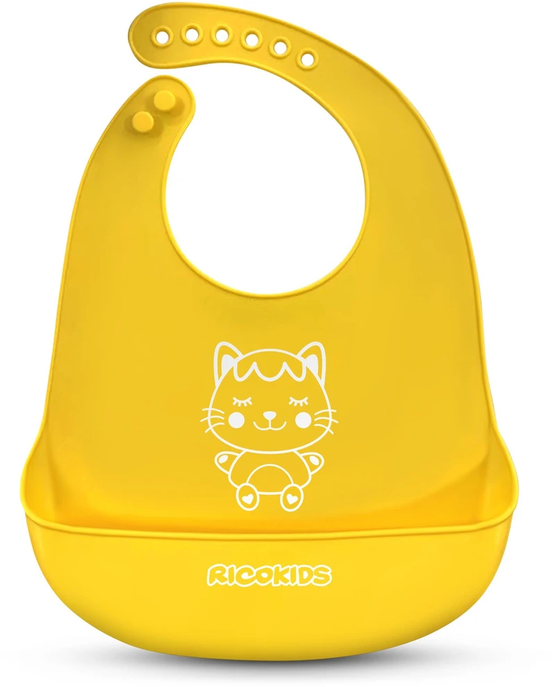 Ricokids geltonas silikoninis maitinimo seilinukas