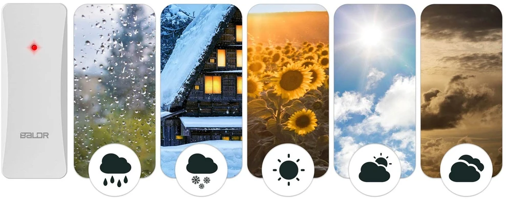 BALDR meteorologijos stoties siųstuvas baltas