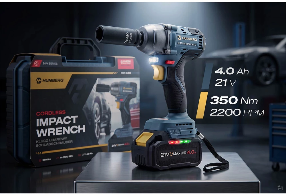 Akumuliatorinis smūginis veržliaraktis Humberg HM-440 21V