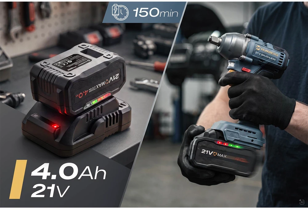 Akumuliatorinis smūginis veržliaraktis Humberg HM-440 21V