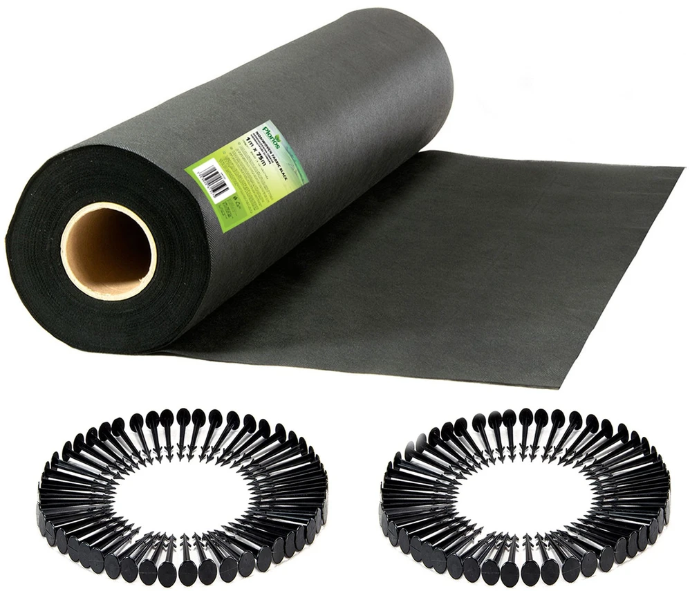 Sodo agrotekstilė 1 m x 75 m + 50 „Plonos“ kaiščių - juoda