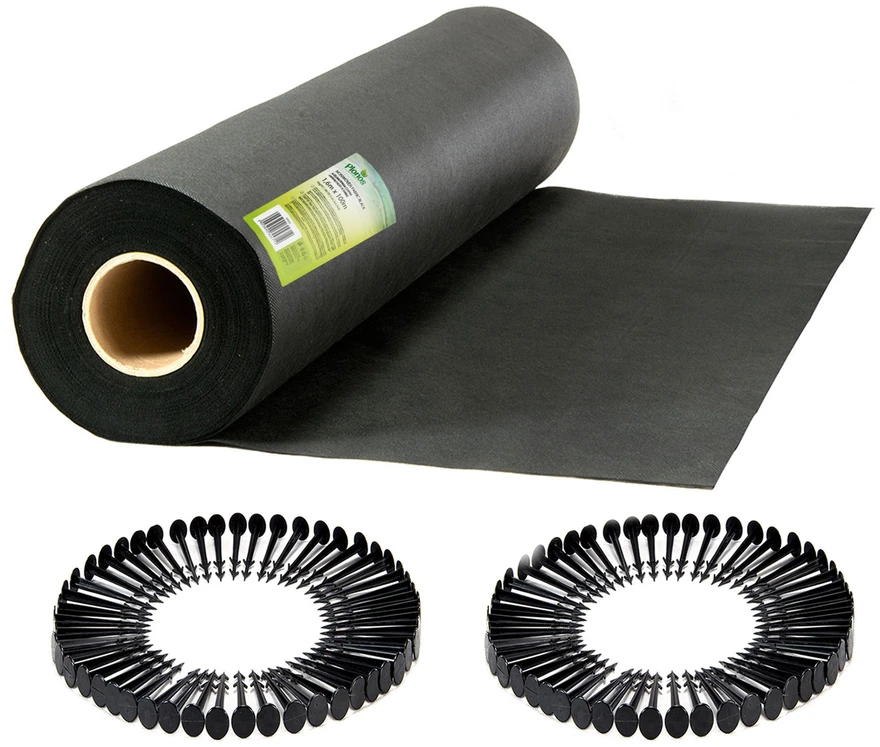 Sodo agrotekstilė 1,6 m x 100 m 90 g/m2 + 100 „Plonos“ smeigtukų - juoda