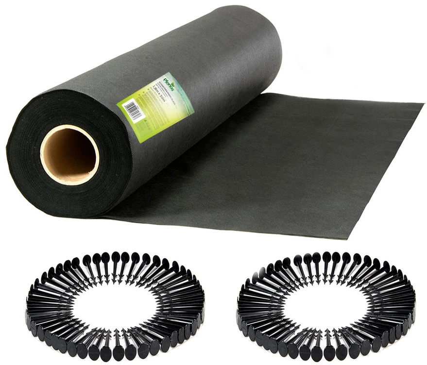Sodo agrotekstilė 1,6 m x 50 m 90 g/m2 + 100 „Plonos“ smeigtukų - juoda