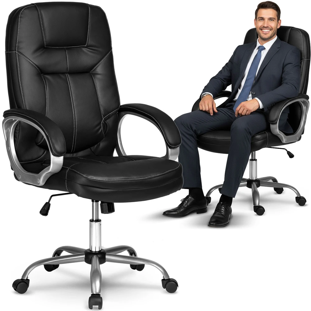 Sofotel Ekologiškos odos biuro kėdė, ergonomiška kompiuterio kėdė, juoda vadovo kėdė, reguliuojamo aukščio biuro kėdė, patogi darbo kėdė