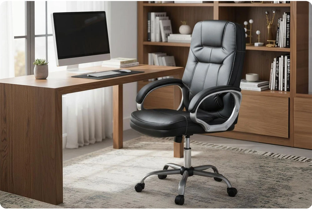 Sofotel Ekologiškos odos biuro kėdė, ergonomiška kompiuterio kėdė, juoda vadovo kėdė, reguliuojamo aukščio biuro kėdė, patogi darbo kėdė