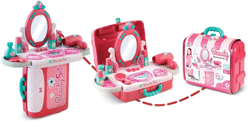 Tualetinis staliukas-lagaminas mergaitėms su veidrodžiu Ricokids 773300