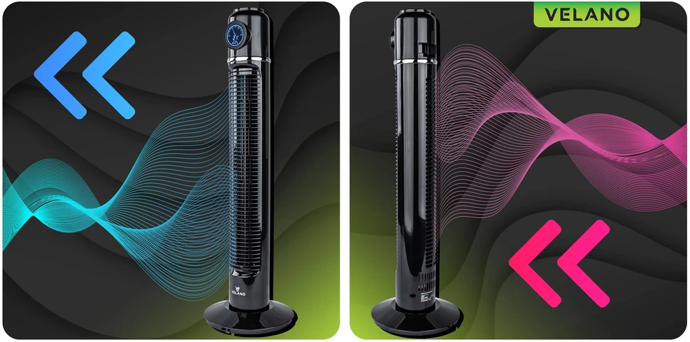 Velano Koloninis ventiliatorius, su LED ekranu, nuotolinio valdymo pultu, osciliacija, 50W, 3 greičio nustatymai, laikmatis, miegamajam, svetainei, biurui