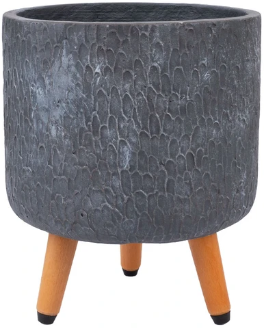 Home4You Gėlių vazonas EDEN D27xH22cm su kojelėmis, tamsiai pilkas