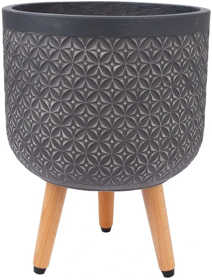 Home4You Gėlių vazonas PAO D30xH39,5cm su kojelėmis, tamsiai pilkas