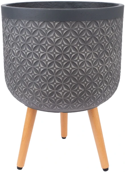 Home4You Gėlių vazonas PAO D37xH52cm su kojelėmis, tamsiai pilkas