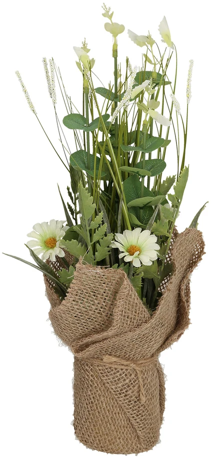 Home4You Dirbtinė gėlė GARDEN H35cm, baltas margainis, žolė su vazonu