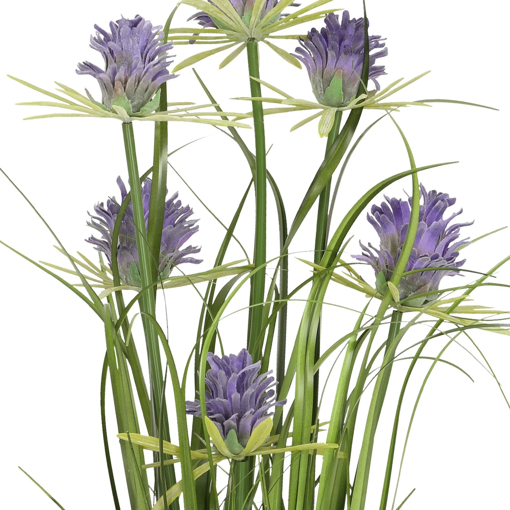 Dirbtinė gėlė GARDEN H70cm, violetinė chrizantema, žolė su vazonu