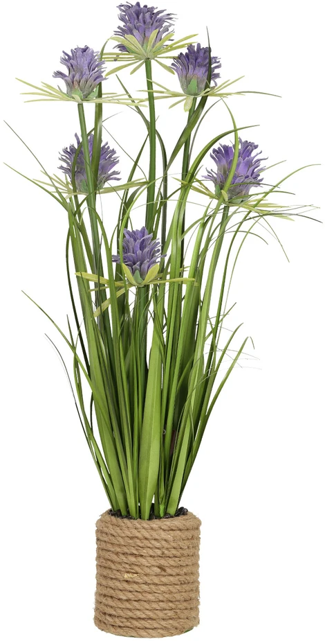 Home4You Dirbtinė gėlė GARDEN H70cm, violetinė chrizantema, žolė su vazonu