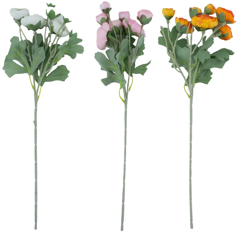 Dirbtinės gėlės „FLOWERLY“ „Ranunculus“ žiedai, 7 vnt., įvairių spalvų