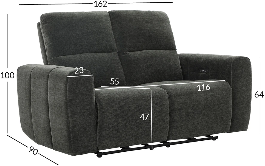 Home4You Dvivietė atlošiama sofa MATIAS su elektriniu mechanizmu, pilka