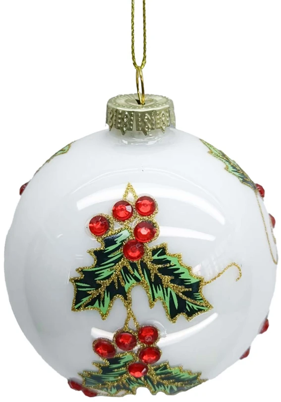 Home4You Kalėdinis papuošalas JOY Baltas D8cm, stiklas