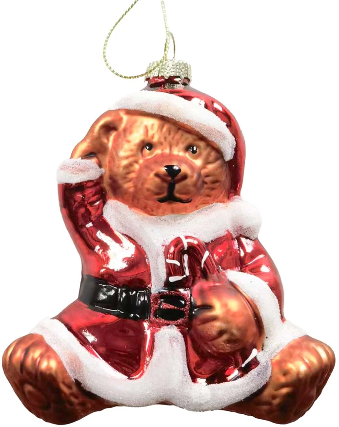 Kalėdinis papuošalas JOY BEAR SANTA 10,5 cm, stiklas