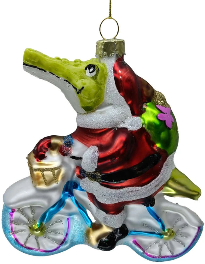 Kalėdinis papuošalas JOY CROCODILE BIKE 11.7cm, stiklas