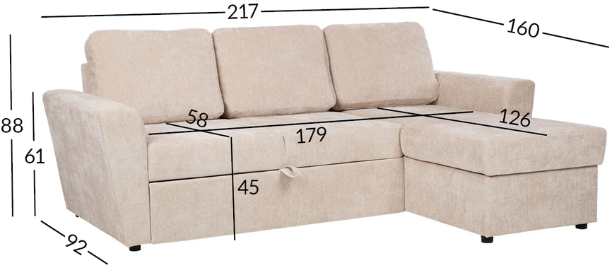 Home4You Kampinė miegamoji sofa „INGA“, smėlio spalvos