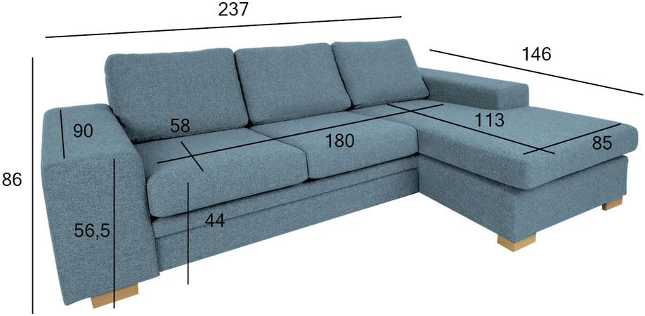 Home4You Kampinė sofa DAGMAR šviesiai mėlyna