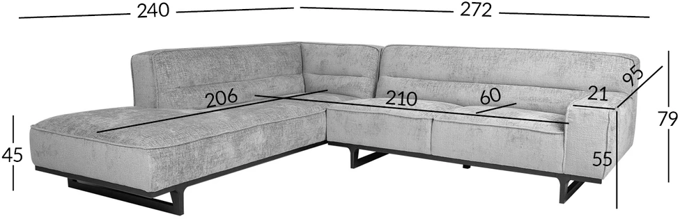 Home4You Kampinė sofa HASSO LC, Pilka, 276x243 cm