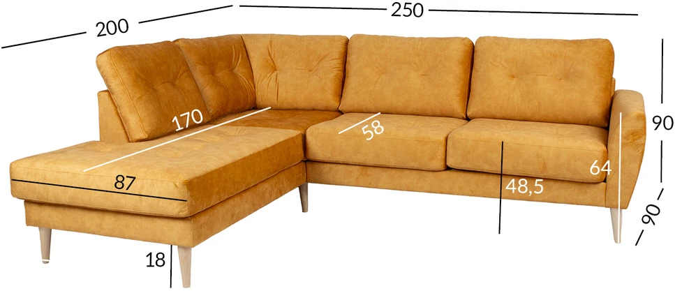 Home4You Kampinė sofa HEIVI KK, geltona.