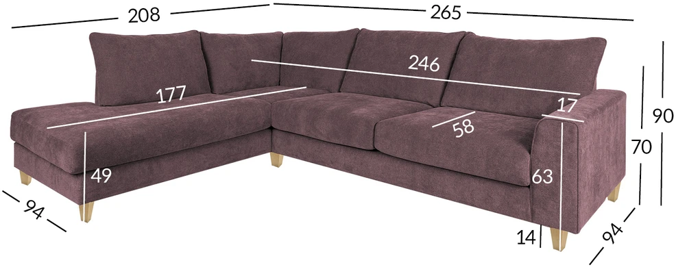 Home4You Kampinė sofa LAYLA LC Pilkai rožinė