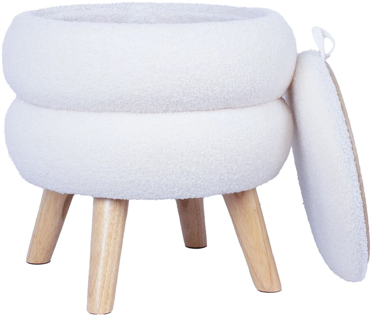 Fotelis Home4You Pufas su daiktadėže HANA Balta D40xH41cm